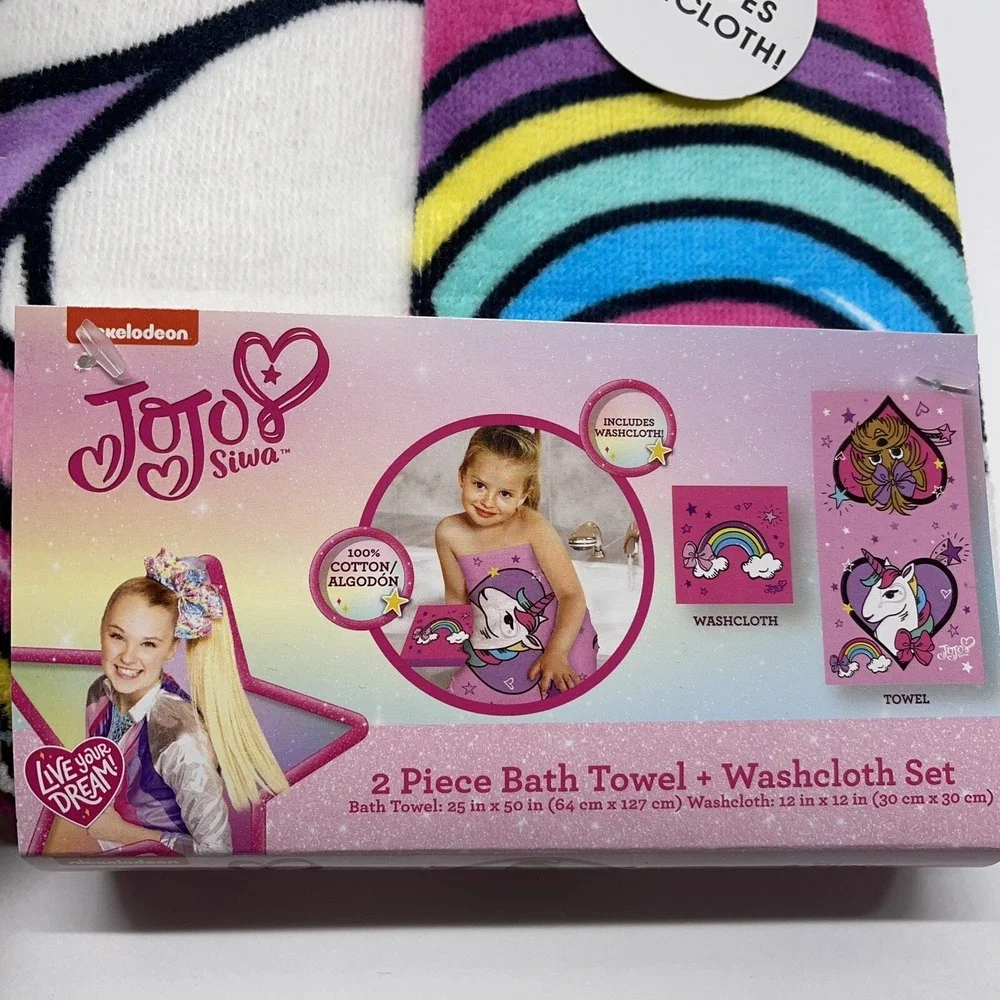 JoJo Siwa 2‎ Piece Bath Towel & Washcloth Set by Nickelodeon NEW with Tags